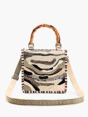 America & Beyond Metallic Sands Handbag Hand Embellished Beadwork NWT